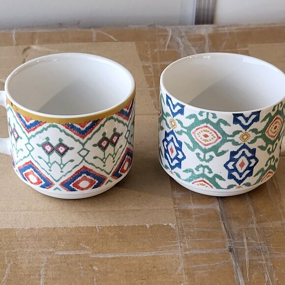 Pier 1 imports stoneware stackable coffee mugs qty of 2 GUC SEE PICS "BIN F" - Picture 1 of 10